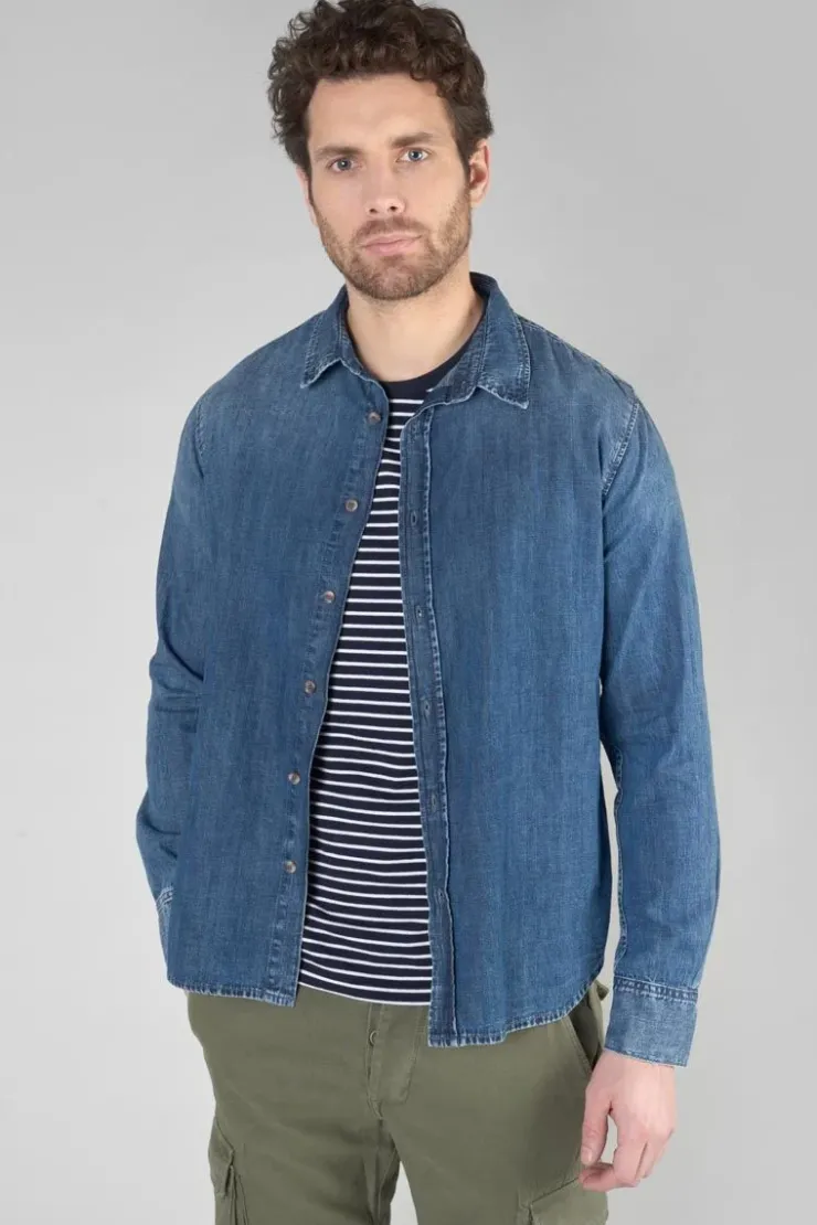 Homme Le Temps des Cerises Chemises Et Vestes-Chemise Valmy En Jeans Bleu Delave