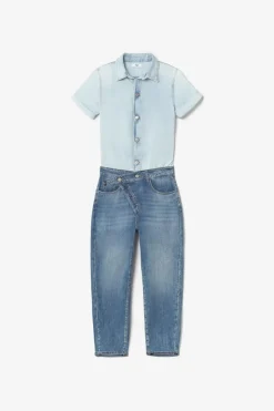 Femme Le Temps des Cerises Coupe Criss Cross-Combinaison Pantalon Cozette En Jeans Bleu