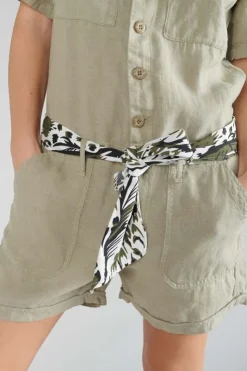 Femme Le Temps des Cerises Combinaisons-Combi-Short Barasse En Lin Kaki Clair