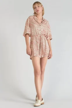 Femme Le Temps des Cerises Shorts & Jupes-Combi-Short Zely A Motif Orange Et Noir