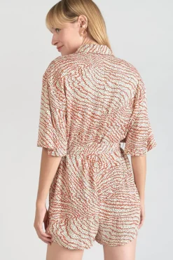 Femme Le Temps des Cerises Shorts & Jupes-Combi-Short Zely A Motif Orange Et Noir