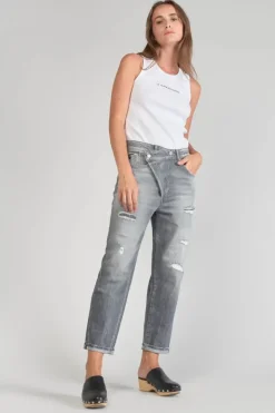 Femme Le Temps des Cerises Coupe Boyfit-Cosy Boyfit 7/8Eme Jeans Destroy Gris N°3