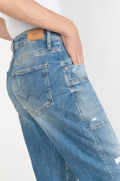 Femme Le Temps des Cerises Coupe Boyfit-Cosy Pocket Boyfit 7/8Eme Jeans Destroy Bleu N°4