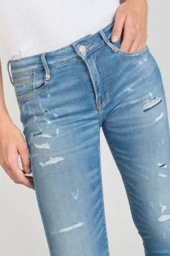 Femme Le Temps des Cerises Coupe Skinny-Dames Power Skinny 7/8Eme Jeans Destroy Bleu N°4