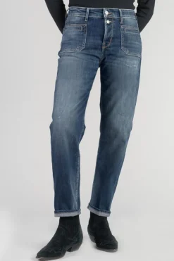 Femme Le Temps des Cerises Coupe Mom-Fafa 400/18 Mom Taille Haute 7/8Eme Jeans Destroy Bleu N°3