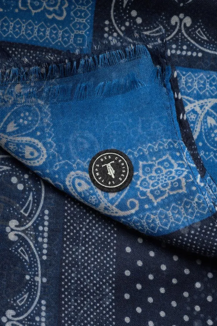 Homme Le Temps des Cerises Écharpes & Foulards-Foulard Brite A Motif Cachemire Bleu