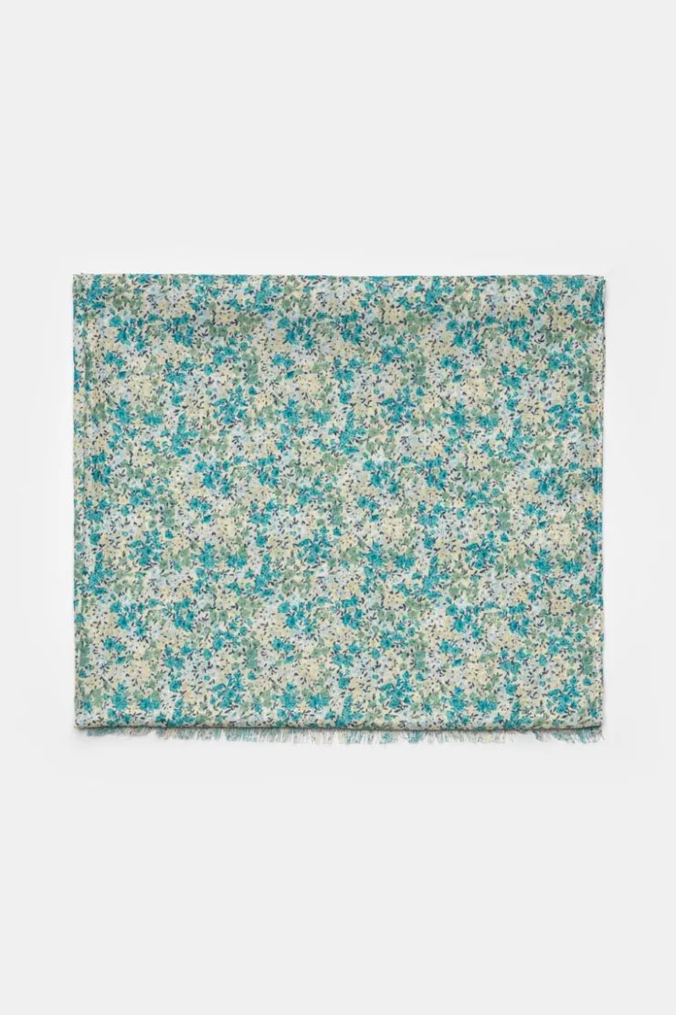 Femme Le Temps des Cerises Écharpes & Foulards-Foulard Jadida A Motif Fleuri Bleu Et Vert