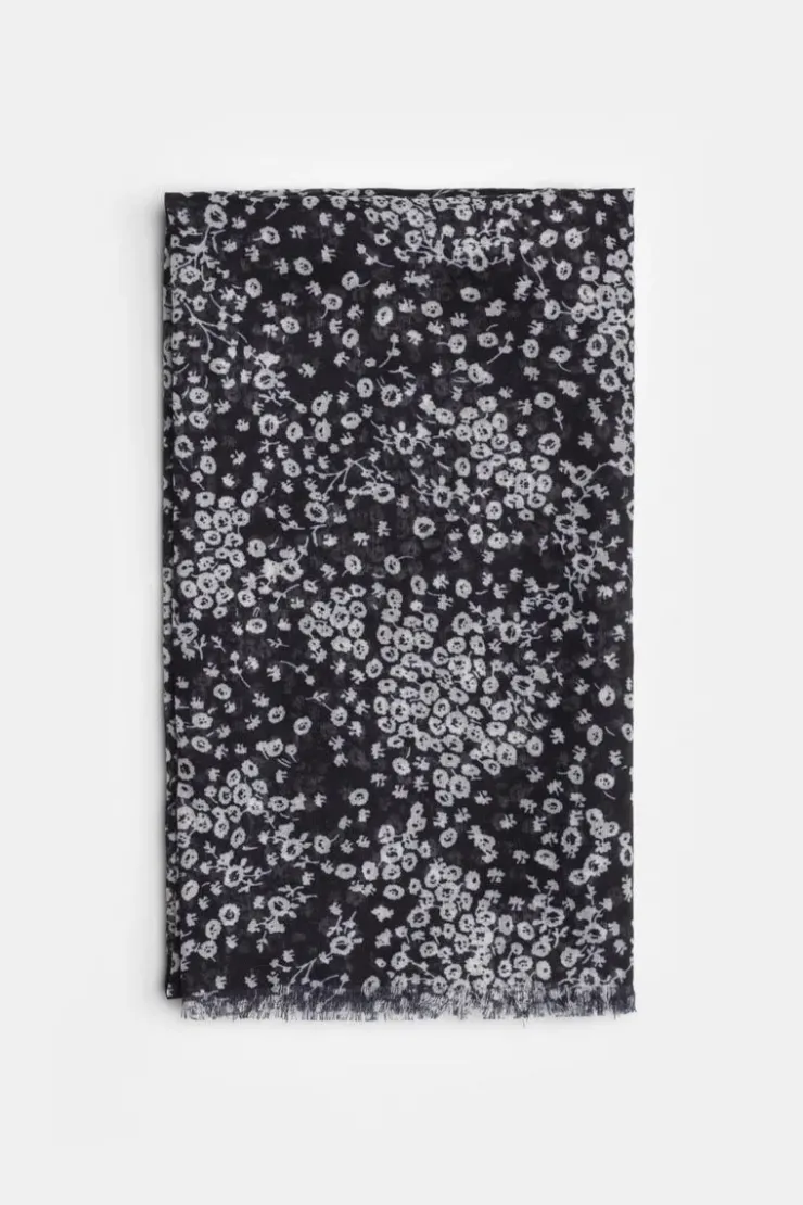 Femme Le Temps des Cerises Écharpes & Foulards-Foulard Jadida A Motif Fleuri Noir Et Blanc