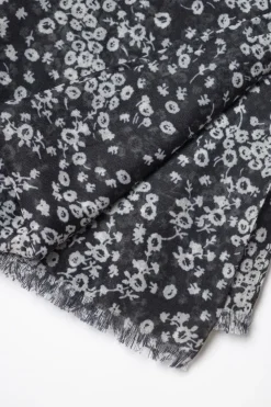 Femme Le Temps des Cerises Écharpes & Foulards-Foulard Jadida A Motif Fleuri Noir Et Blanc
