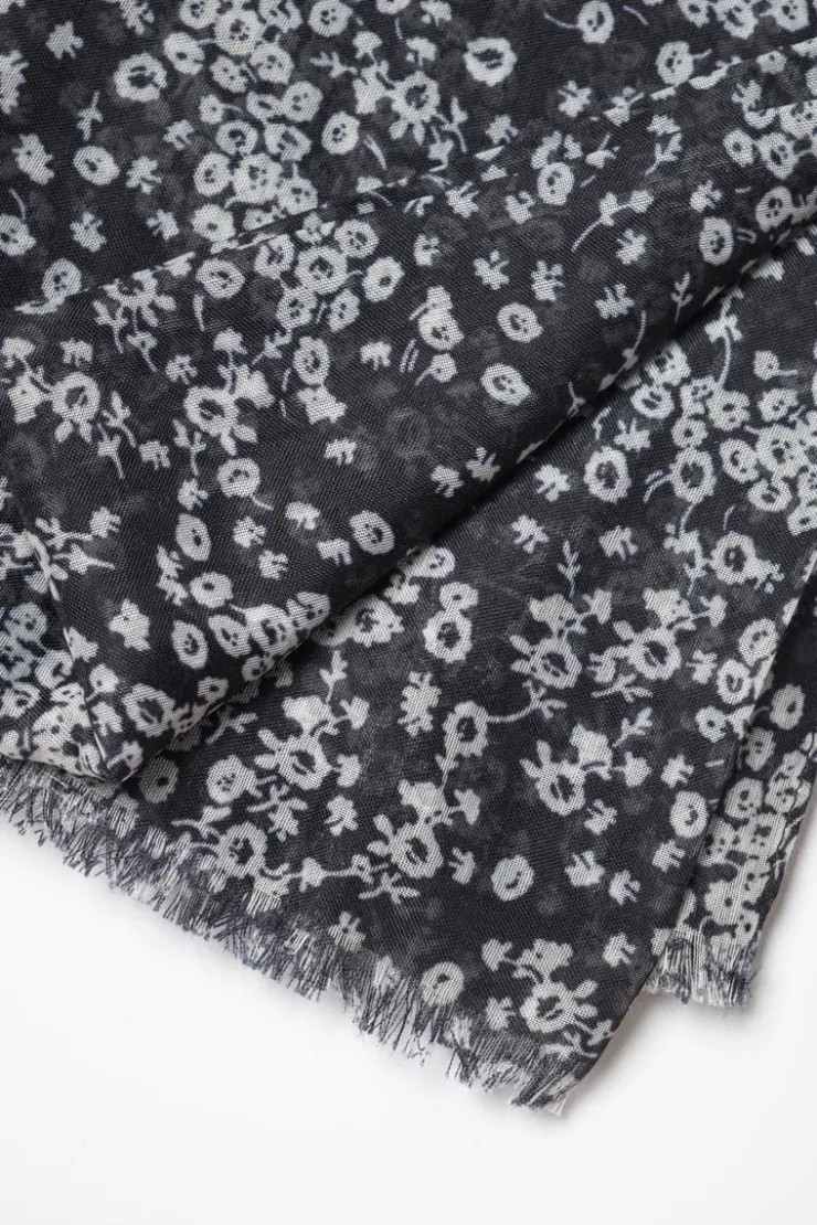 Femme Le Temps des Cerises Écharpes & Foulards-Foulard Jadida A Motif Fleuri Noir Et Blanc