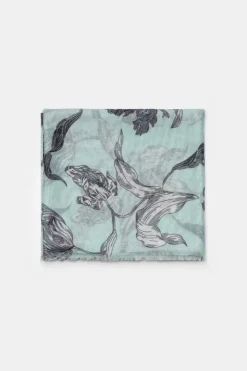 Femme Le Temps des Cerises Écharpes & Foulards-Foulard Myriam A Motif Fleuri Vert D'Eau