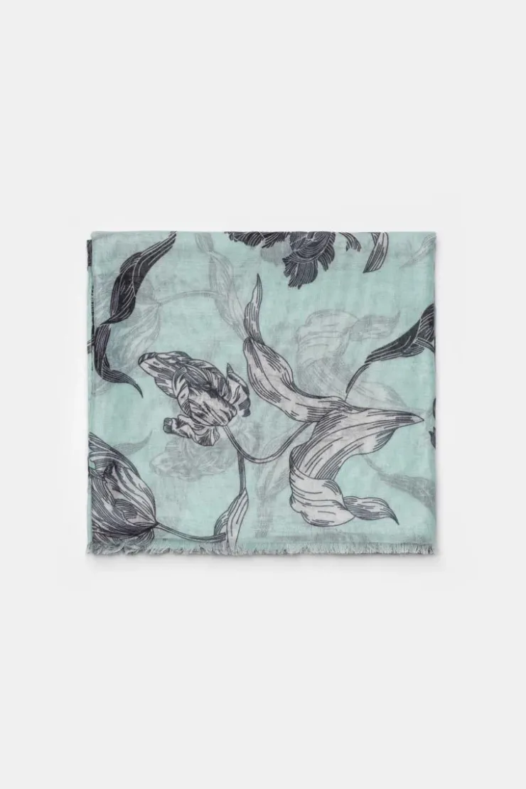 Femme Le Temps des Cerises Écharpes & Foulards-Foulard Myriam A Motif Fleuri Vert D'Eau