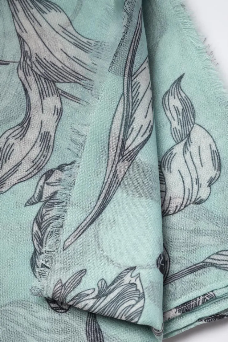 Femme Le Temps des Cerises Écharpes & Foulards-Foulard Myriam A Motif Fleuri Vert D'Eau