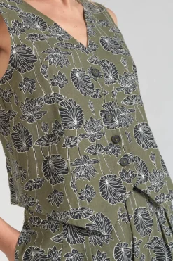 Femme Le Temps des Cerises Tops-Gilet Gish Kaki A Motif Fleuri