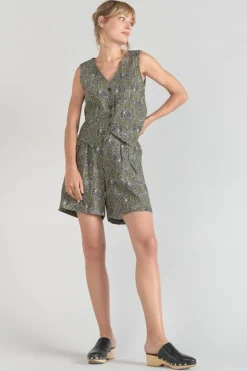 Femme Le Temps des Cerises Tops-Gilet Gish Kaki A Motif Fleuri