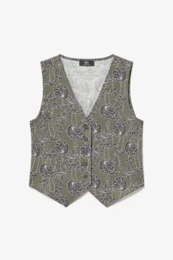 Femme Le Temps des Cerises Tops-Gilet Gish Kaki A Motif Fleuri
