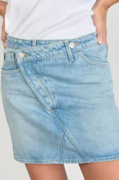 Femme Le Temps des Cerises Coupe Criss Cross-Jupe Alofi En Jeans Bleu Clair