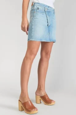 Femme Le Temps des Cerises Coupe Criss Cross-Jupe Alofi En Jeans Bleu Clair