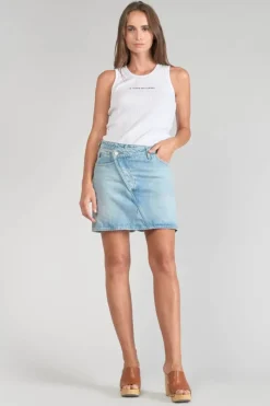 Femme Le Temps des Cerises Coupe Criss Cross-Jupe Alofi En Jeans Bleu Clair