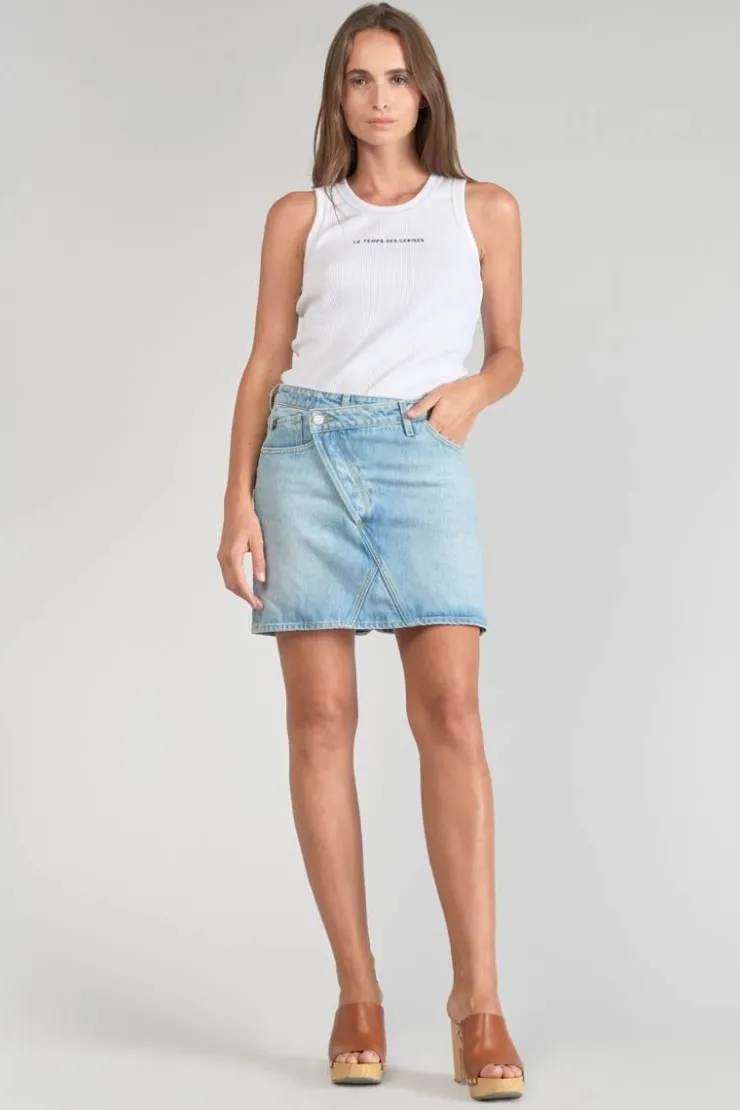Femme Le Temps des Cerises Coupe Criss Cross-Jupe Alofi En Jeans Bleu Clair