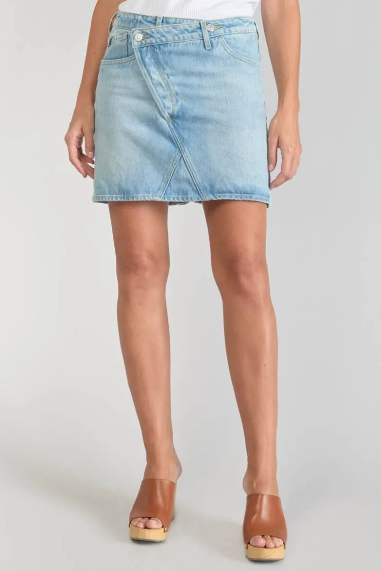 Femme Le Temps des Cerises Coupe Criss Cross-Jupe Alofi En Jeans Bleu Clair