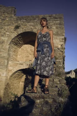 Femme Le Temps des Cerises Shorts & Jupes-Jupe Longue Cassand A Motif Fleuri Noir Et Blanc