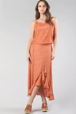 Femme Le Temps des Cerises Shorts & Jupes-Jupe Longue Gino En Jacquard Zebre Orange Corail