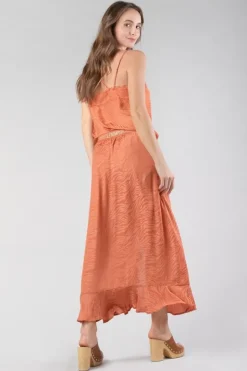 Femme Le Temps des Cerises Shorts & Jupes-Jupe Longue Gino En Jacquard Zebre Orange Corail