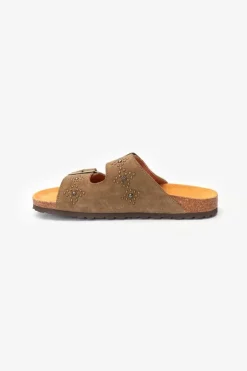 Femme Le Temps des Cerises Chaussures-Mules Cloutees Naomie Kaki