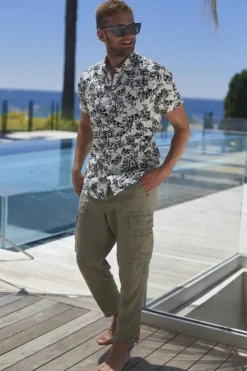 Homme Le Temps des Cerises Pantalons & Chinos-Pantalon Cargo En Lin Oddo Kaki Clair