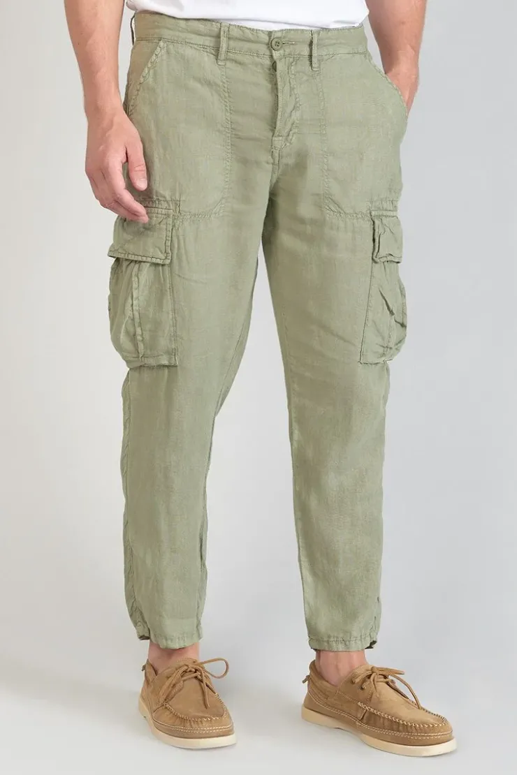 Homme Le Temps des Cerises Pantalons & Chinos-Pantalon Cargo En Lin Oddo Kaki Clair
