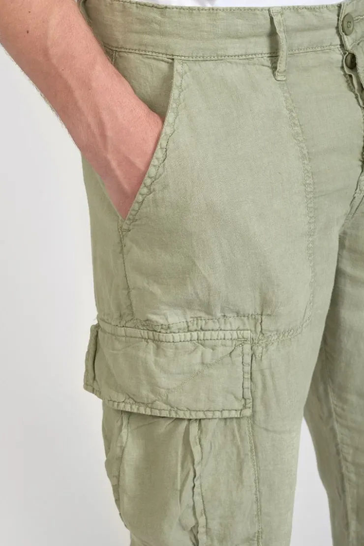 Homme Le Temps des Cerises Pantalons & Chinos-Pantalon Cargo En Lin Oddo Kaki Clair