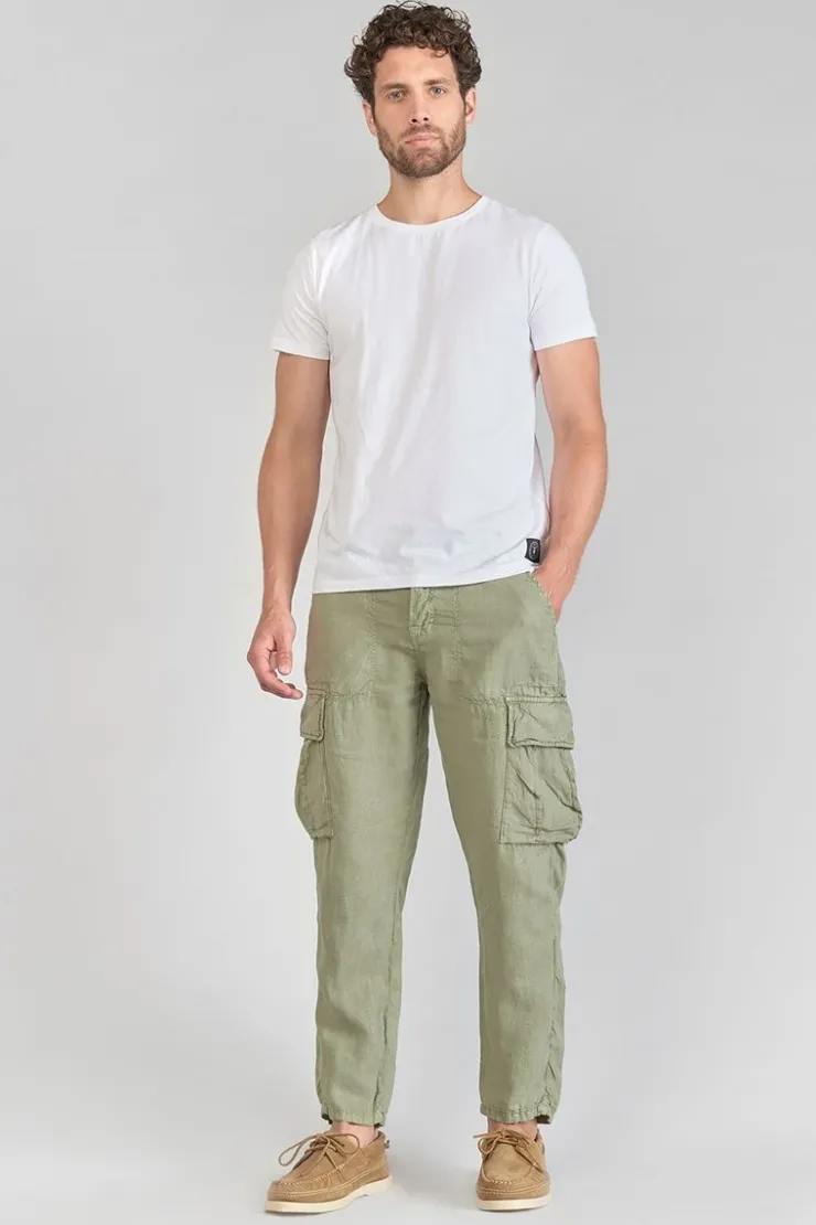 Homme Le Temps des Cerises Pantalons & Chinos-Pantalon Cargo En Lin Oddo Kaki Clair