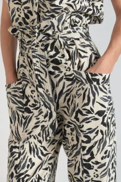 Femme Le Temps des Cerises Pantalons & Chinos-Pantalon En Lin Melange Rida A Motif Animalier