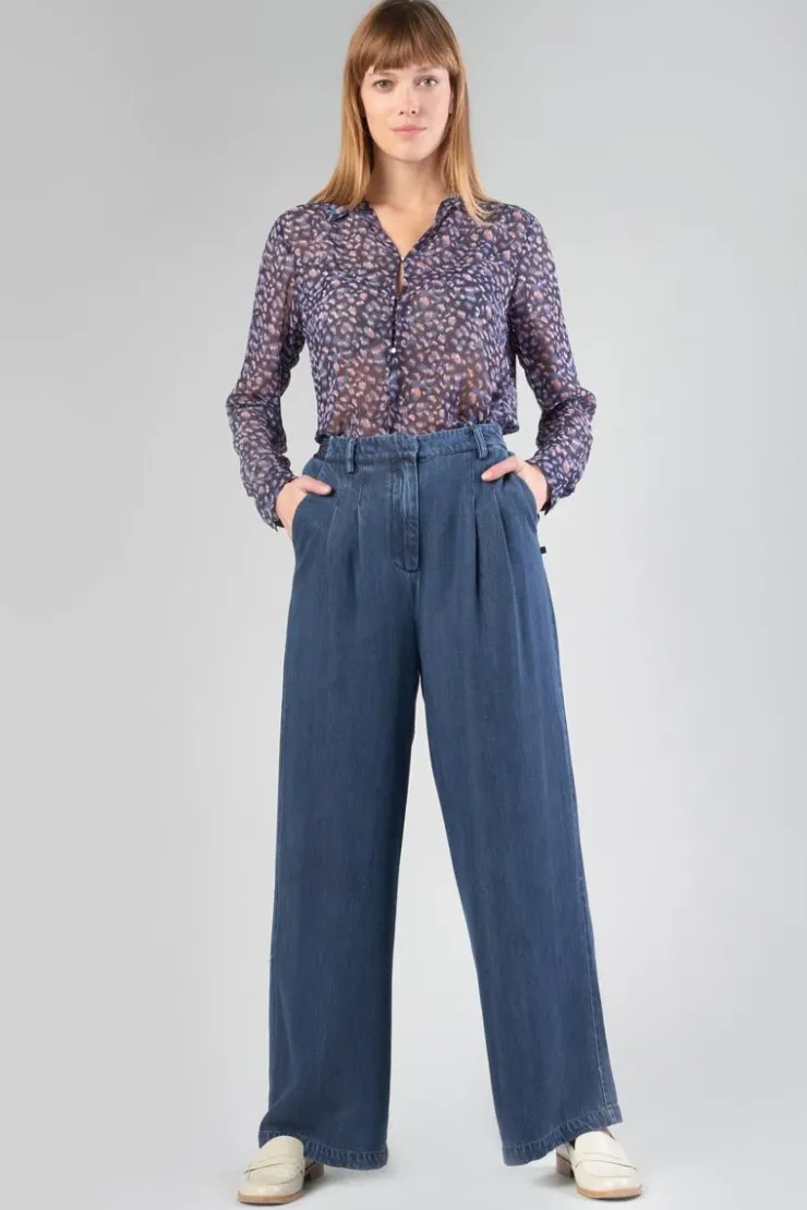 Femme Le Temps des Cerises Pantalons & Chinos-Pantalon Fluide Jane En Tencel Bleu Denim