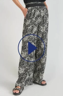 Femme Le Temps des Cerises Pantalons & Chinos-Pantalon Fluide Luisa A Motif Fleuri Noir Et Blanc