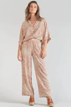 Femme Le Temps des Cerises Pantalons & Chinos-Pantalon Fluide Yesa A Motif Orange Et Noir