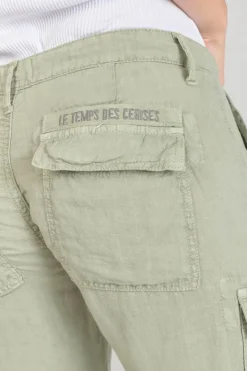 Femme Le Temps des Cerises Pantalons & Chinos-Pantalon Louisa En Lin Vert Amande