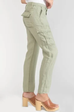 Femme Le Temps des Cerises Pantalons & Chinos-Pantalon Louisa En Lin Vert Amande