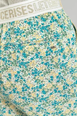 Femme Le Temps des Cerises Pantalons & Chinos-Pantalon Rani A Motif Fleuri Vert Et Bleu