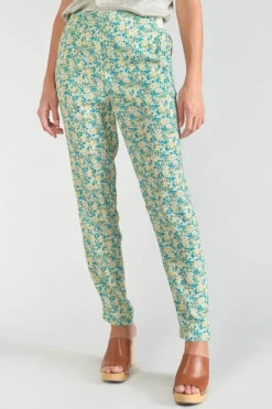 Femme Le Temps des Cerises Pantalons & Chinos-Pantalon Rani A Motif Fleuri Vert Et Bleu
