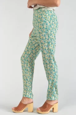 Femme Le Temps des Cerises Pantalons & Chinos-Pantalon Rani A Motif Fleuri Vert Et Bleu