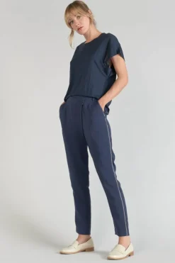 Femme Le Temps des Cerises Pantalons & Chinos-Pantalon Reydel Bleu Marine A Fermeture Asymetrique