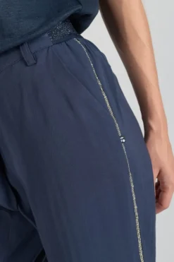 Femme Le Temps des Cerises Pantalons & Chinos-Pantalon Reydel Bleu Marine A Fermeture Asymetrique