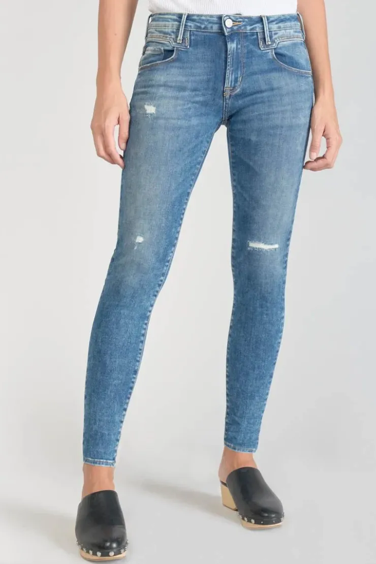 Femme Le Temps des Cerises Coupe Skinny-Pounche Power Skinny 7/8Eme Jeans Destroy Bleu N°3