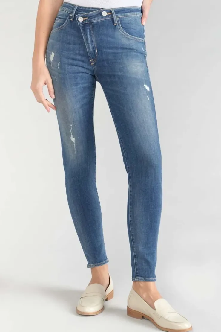 Femme Le Temps des Cerises Coupe Skinny-Power Skinny Taille Haute 7/8Eme Jeans Destroy Bleu N°2