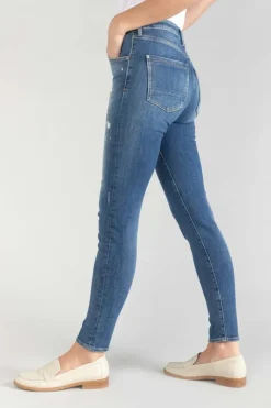Femme Le Temps des Cerises Coupe Skinny-Power Skinny Taille Haute 7/8Eme Jeans Destroy Bleu N°2