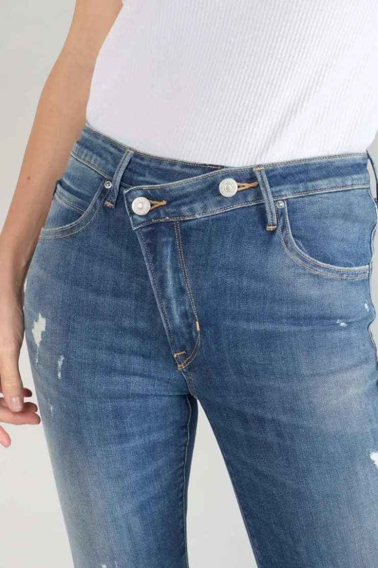 Femme Le Temps des Cerises Coupe Skinny-Power Skinny Taille Haute 7/8Eme Jeans Destroy Bleu N°2