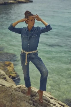 Femme Le Temps des Cerises Coupe Regular-Precieux Taille Haute 7/8Eme Jeans Destroy Bleu N°3