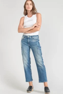 Femme Le Temps des Cerises Coupe Regular-Precieux Taille Haute 7/8Eme Jeans Destroy Bleu N°3